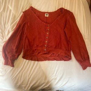 Free People Red Button-Up Sweater